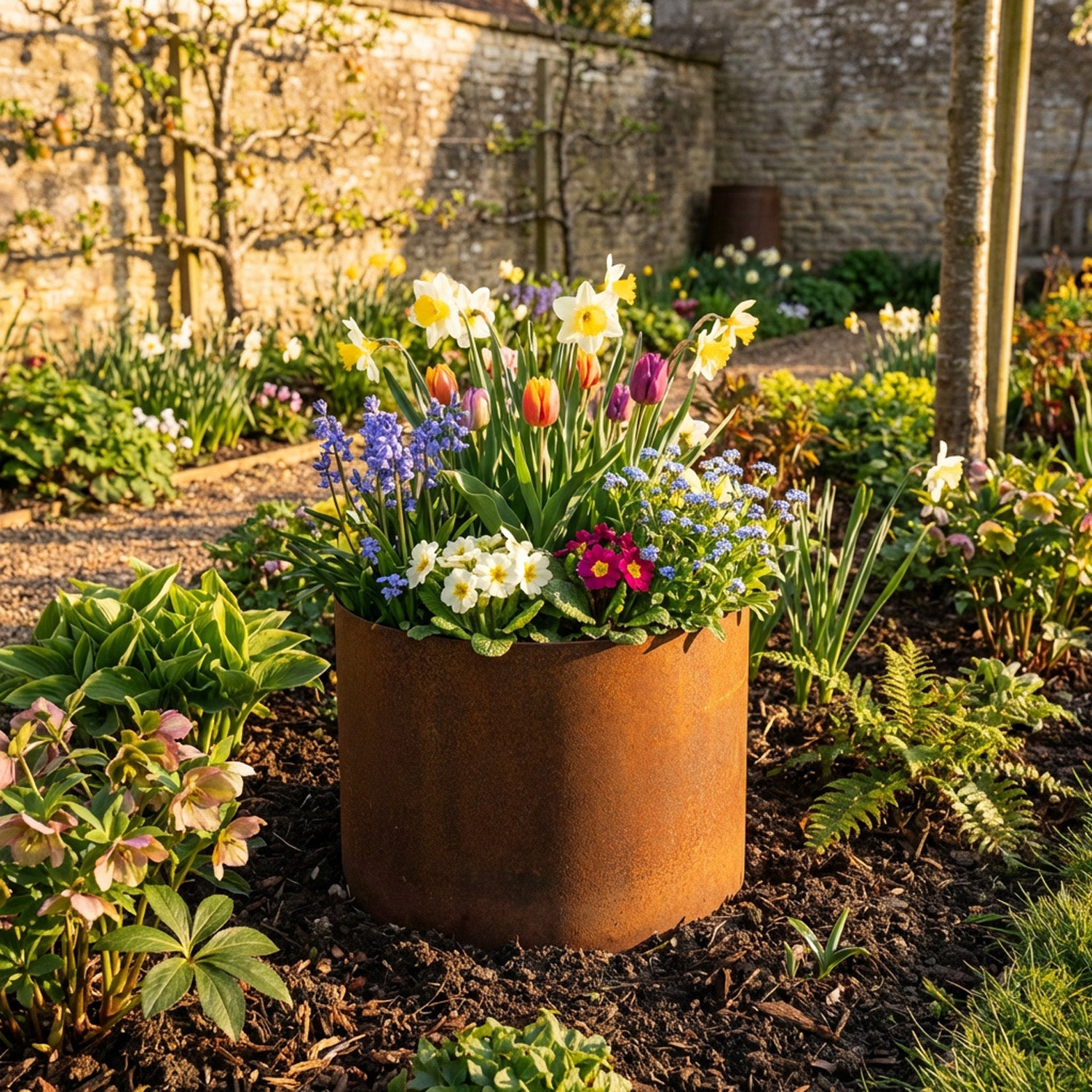 Circular Rustic Steel Planter & Tree Ring - 400mm Diameter x 400mm Height