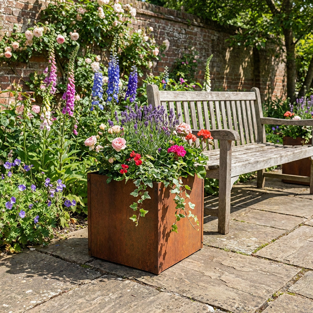 Large Custom-Size Flat-Packed Cubic Rustic Steel Planter (Maximum Dimensions = 1200mm)
