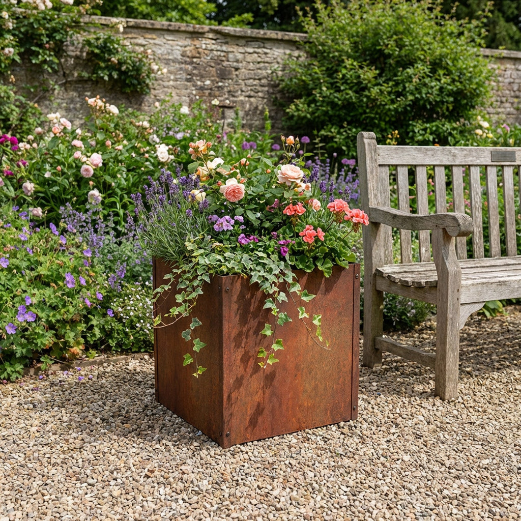 Large Custom-Size Flat-Packed Cubic Rustic Steel Planter (Maximum Dimensions = 1200mm)