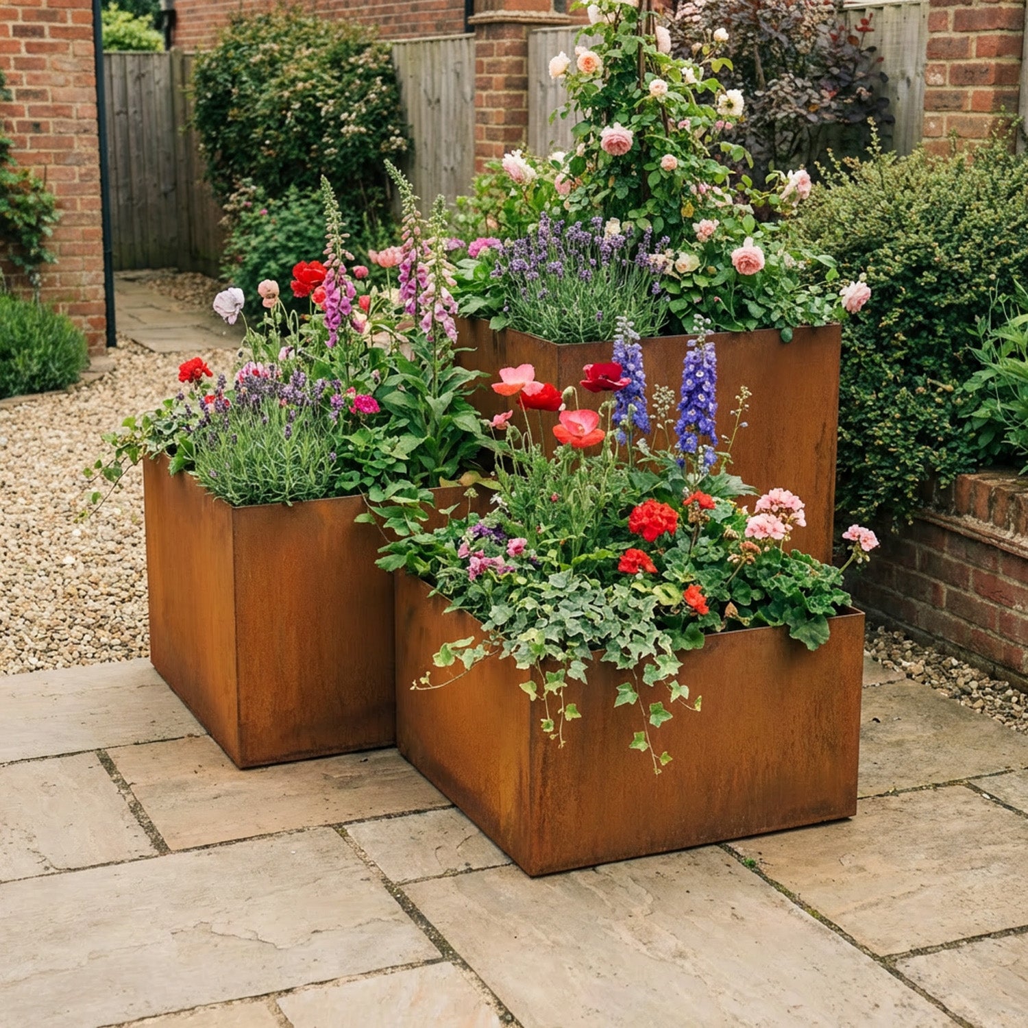 Square Rustic Steel Planter - 600mm x 600mm Top x 800mm Height