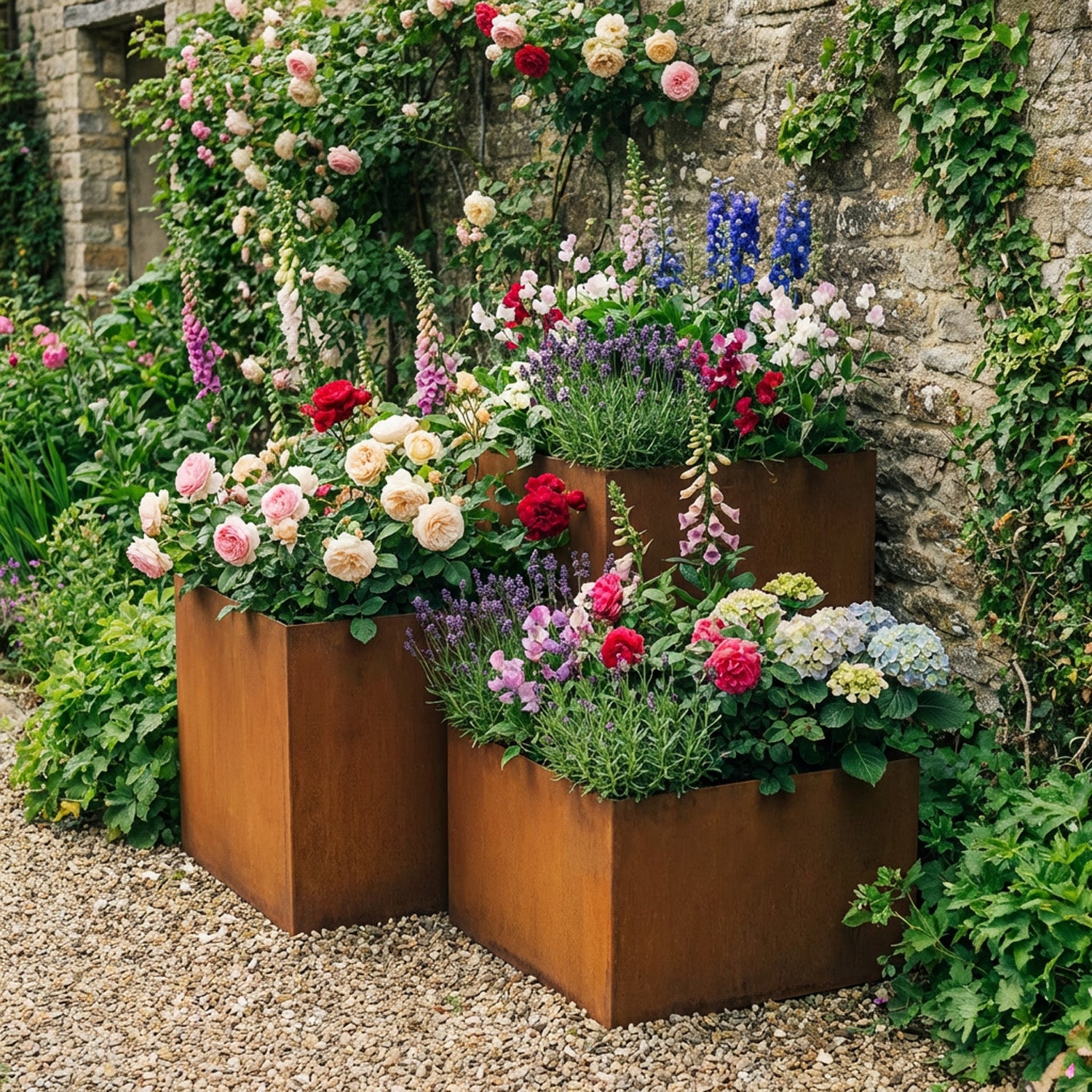 Square Rustic Steel Planter - 600mm x 600mm Top x 400mm Height