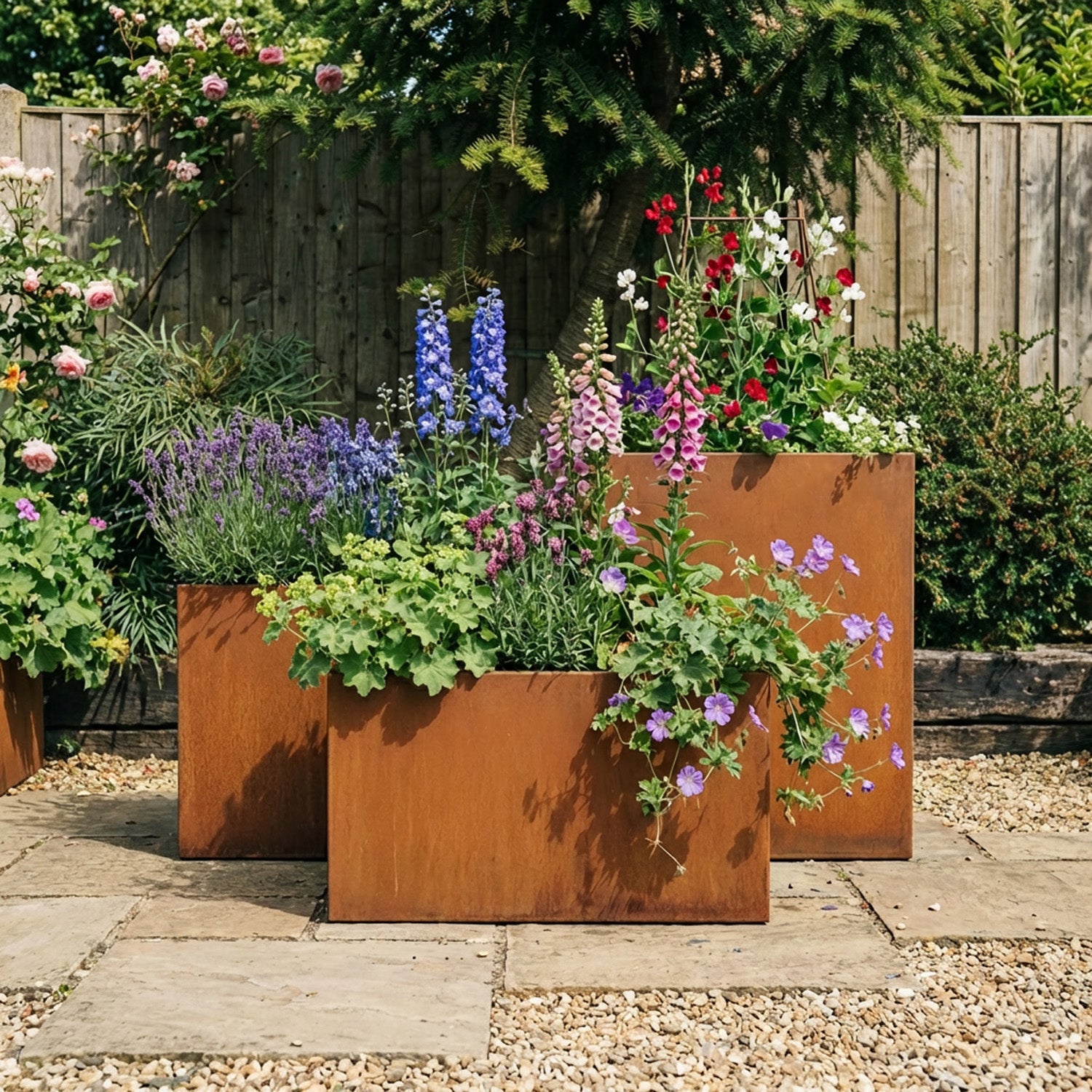 Square Rustic Steel Planter - 600mm x 600mm Top x 200mm Height
