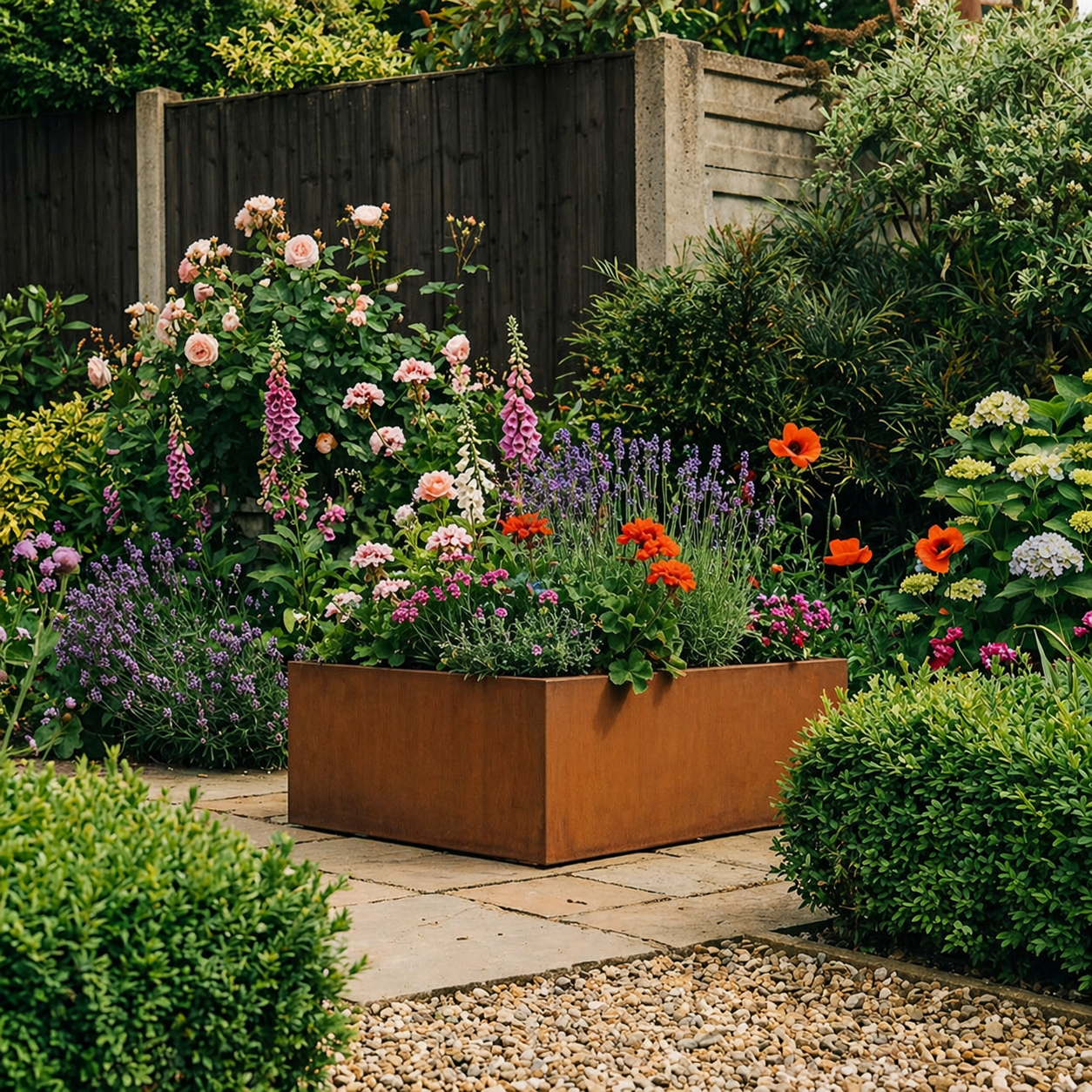 Square Rustic Steel Planter - 600mm x 600mm Top x 200mm Height