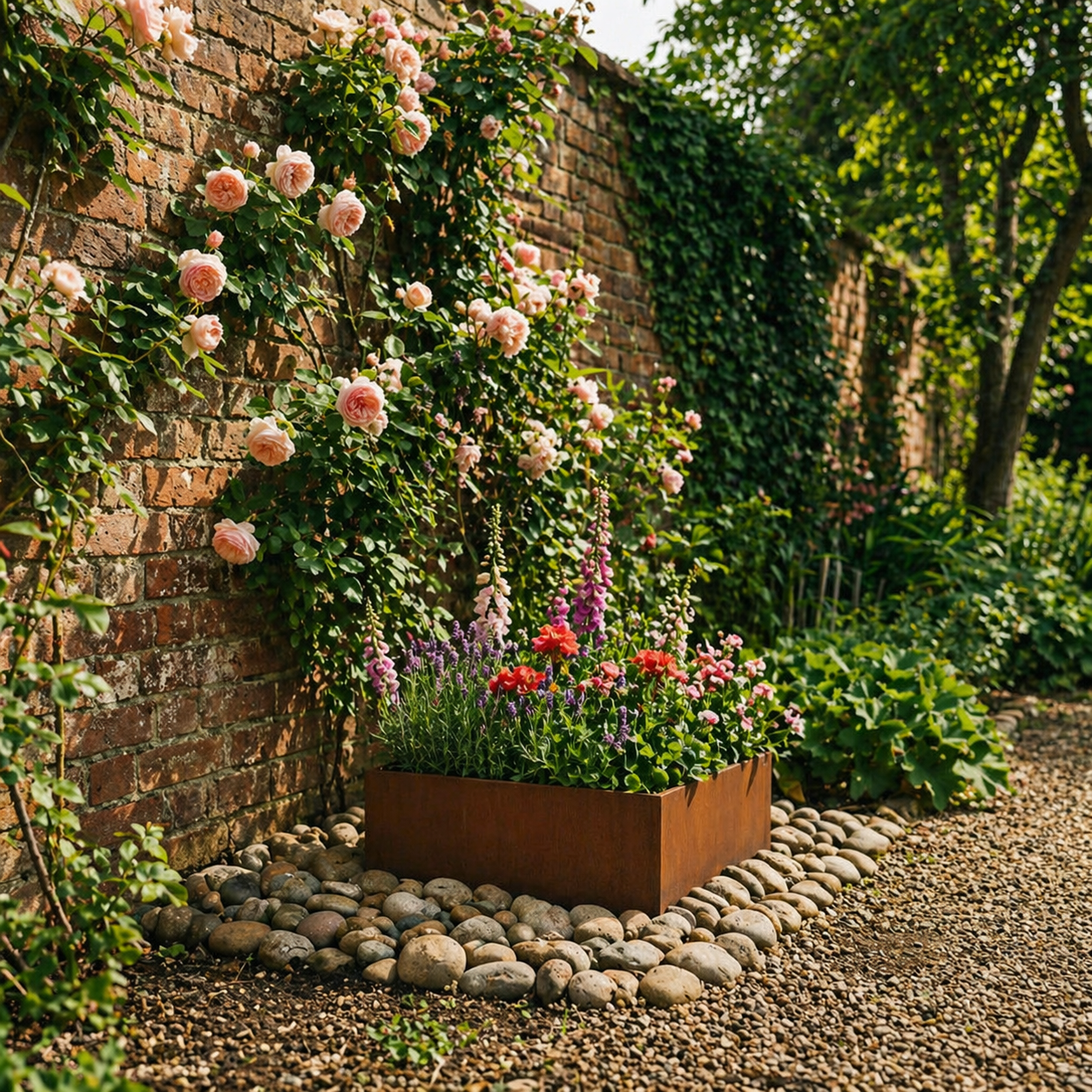 Square Rustic Steel Planter - 600mm x 600mm Top x 200mm Height