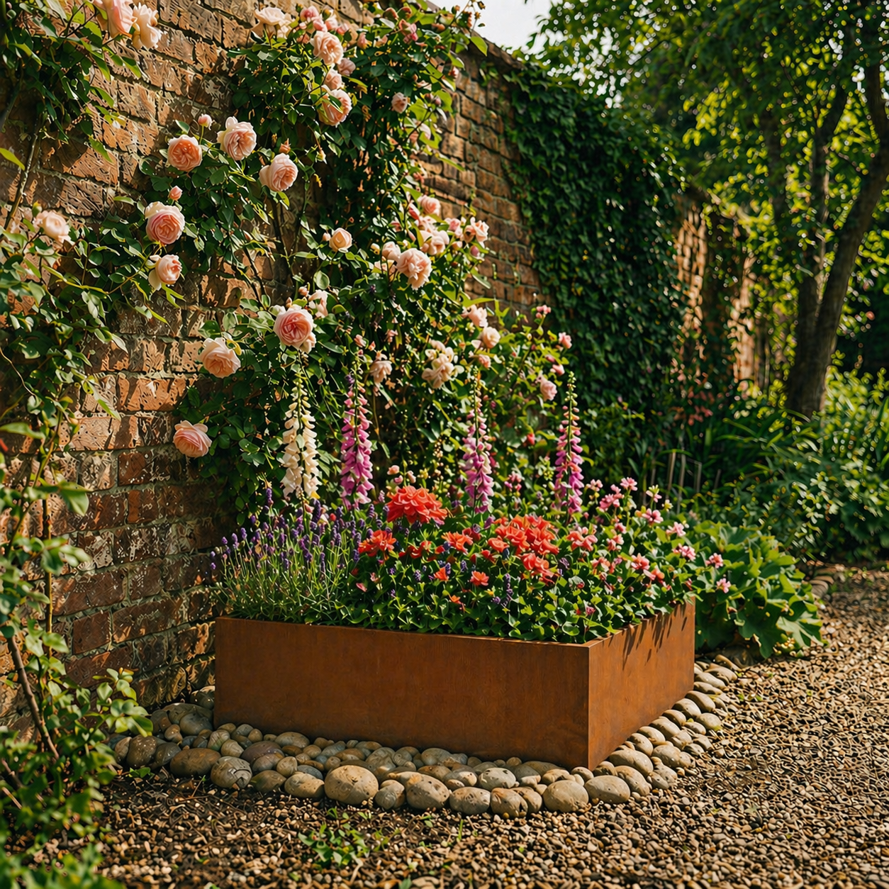 Square Rustic Steel Planter - 600mm x 600mm Top x 200mm Height